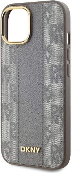 Mbështjellës DKNY Leather Checkered Mono Pattern MagSafe për iPhone 15, Bezhe