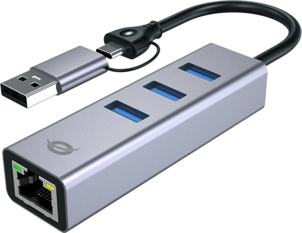 Adapter rrjeti Conceptronic ABBY25G, USB-C/USB-A në Gigabit Ethernet, hub 3x USB-A, gri