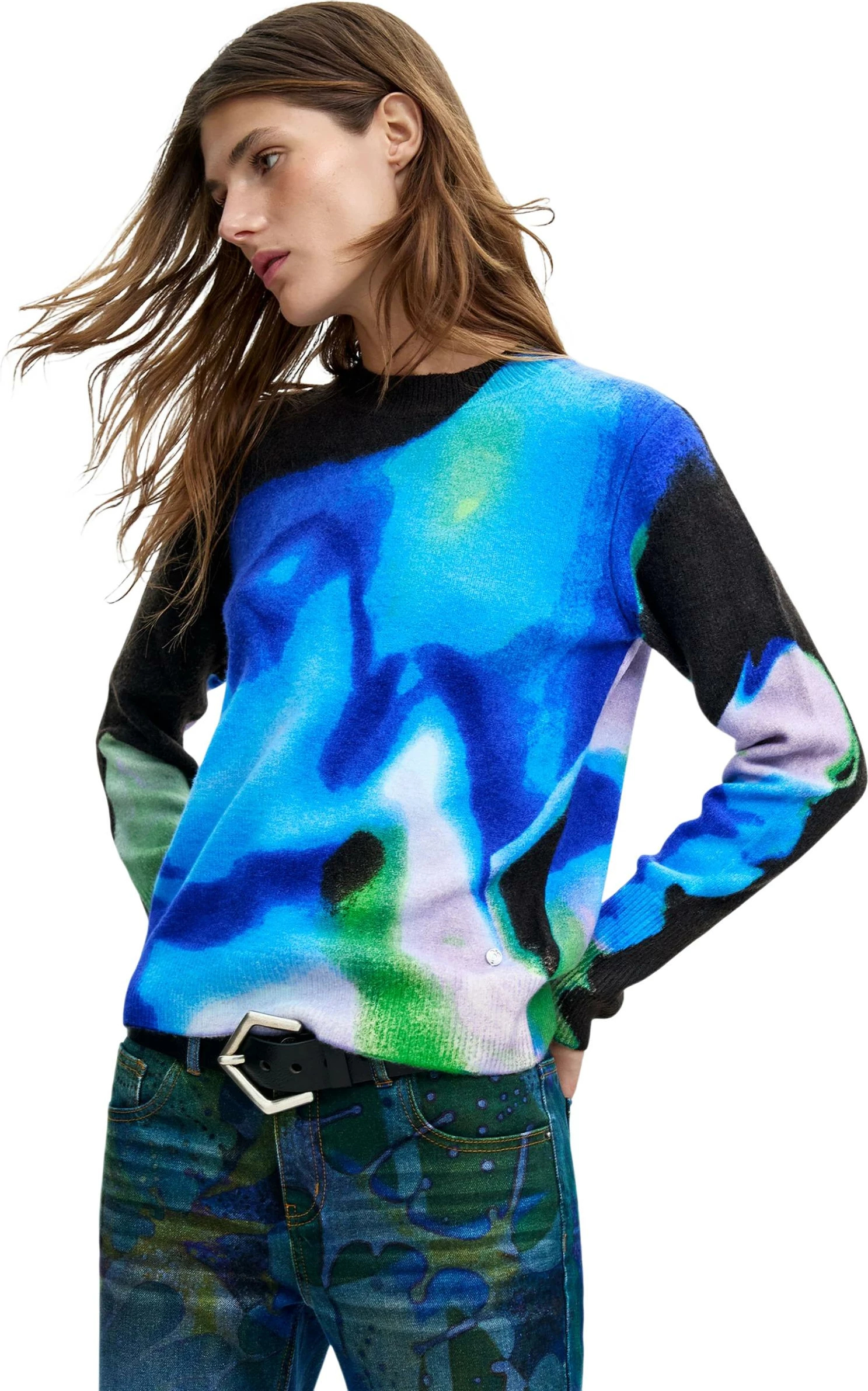 Xhemper për femra Desigual JERS_CLOUDS_LACROIX 26WWJF03, blu