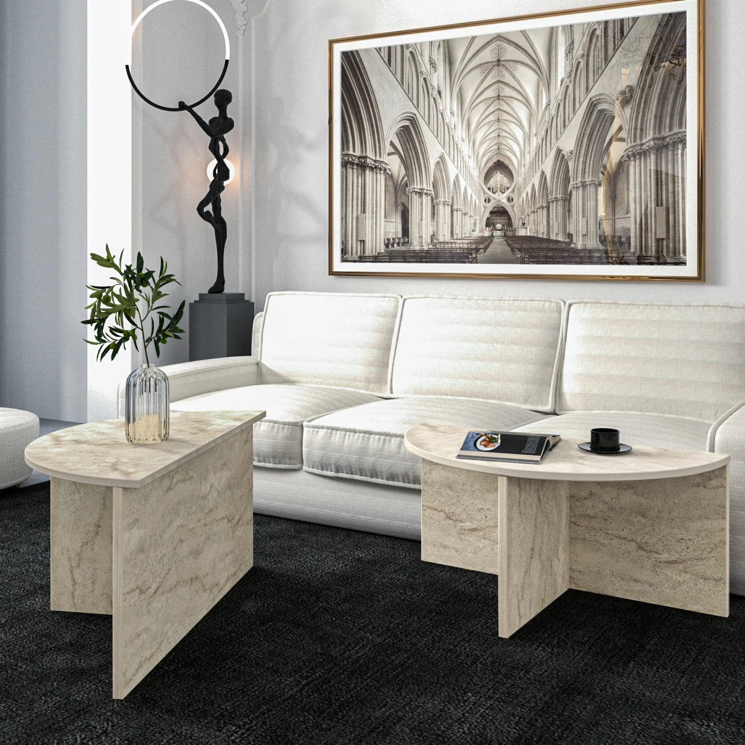 Set tavolinash kafeje Skye Decor, ngjyrë travertin, Dolunay