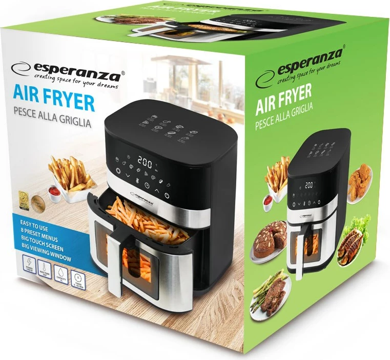Fritezë me ajër të nxehtë Esperanza EKA003, 5L, 1400W, Inox, e zezë