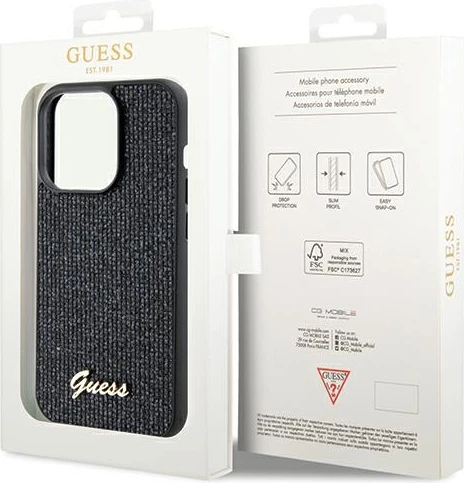 Mbështjellës Guess Disco Metal Script për iPhone 14 Pro Max, i zi