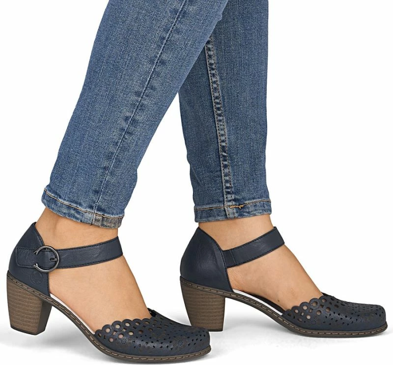 Sandale lëkure për femra Rieker 40902-14, blu e errët