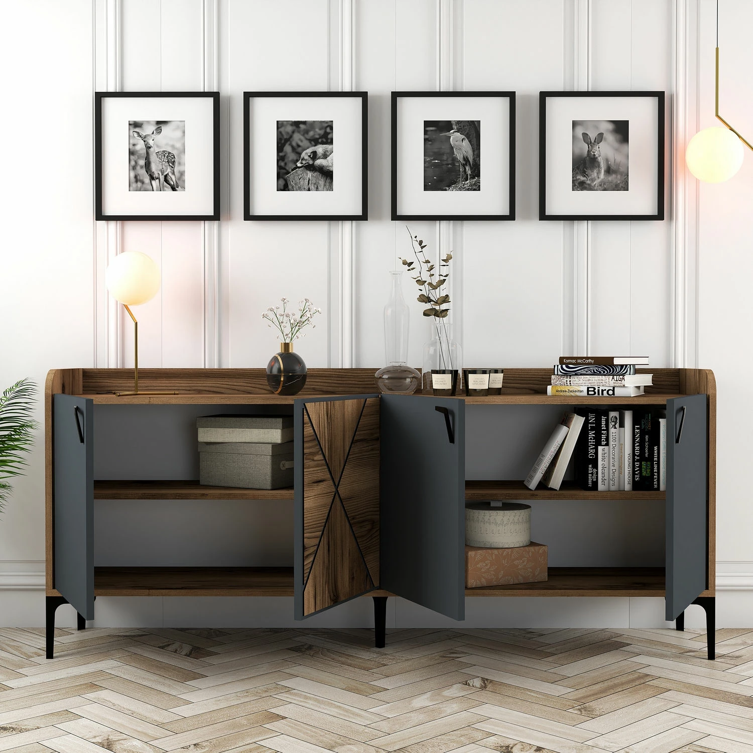 Konsolë Skye Decor, Venedik, ngjyrë arre dhe antracit