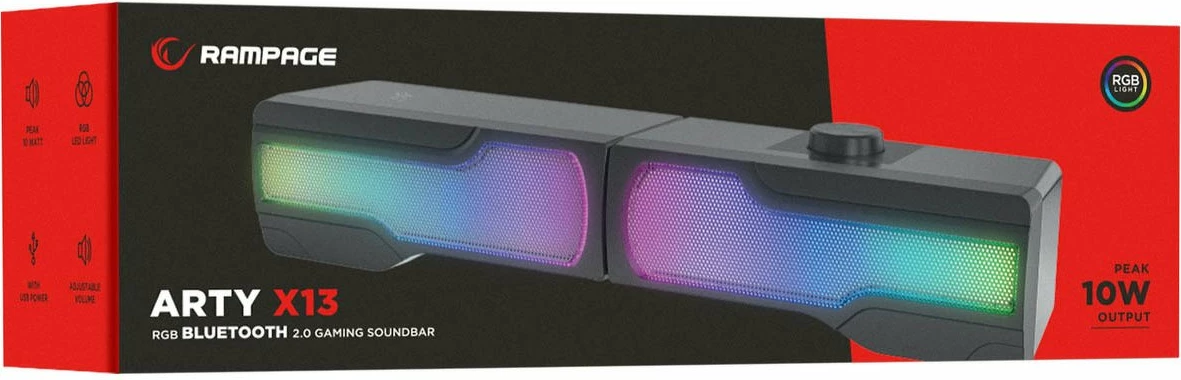Altoparlantë gaming Rampage Arty X13 2.0 Bluetooth, RGB, USB 5V, të zeza
