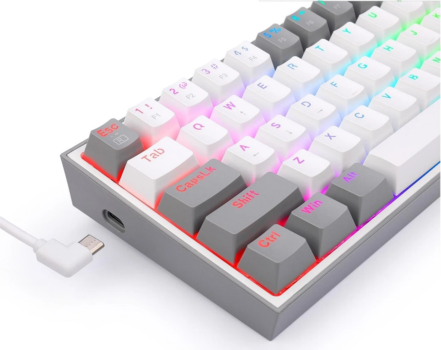 Tastierë Redragon K617 Fizz RGB, me ngjyra bardhë-gri
