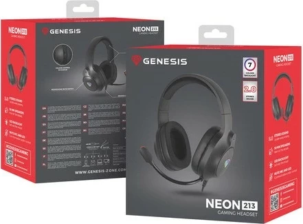 Kufje gaming Genesis Neon 213 RGB, me mikrofon, me kabllo, të zeza