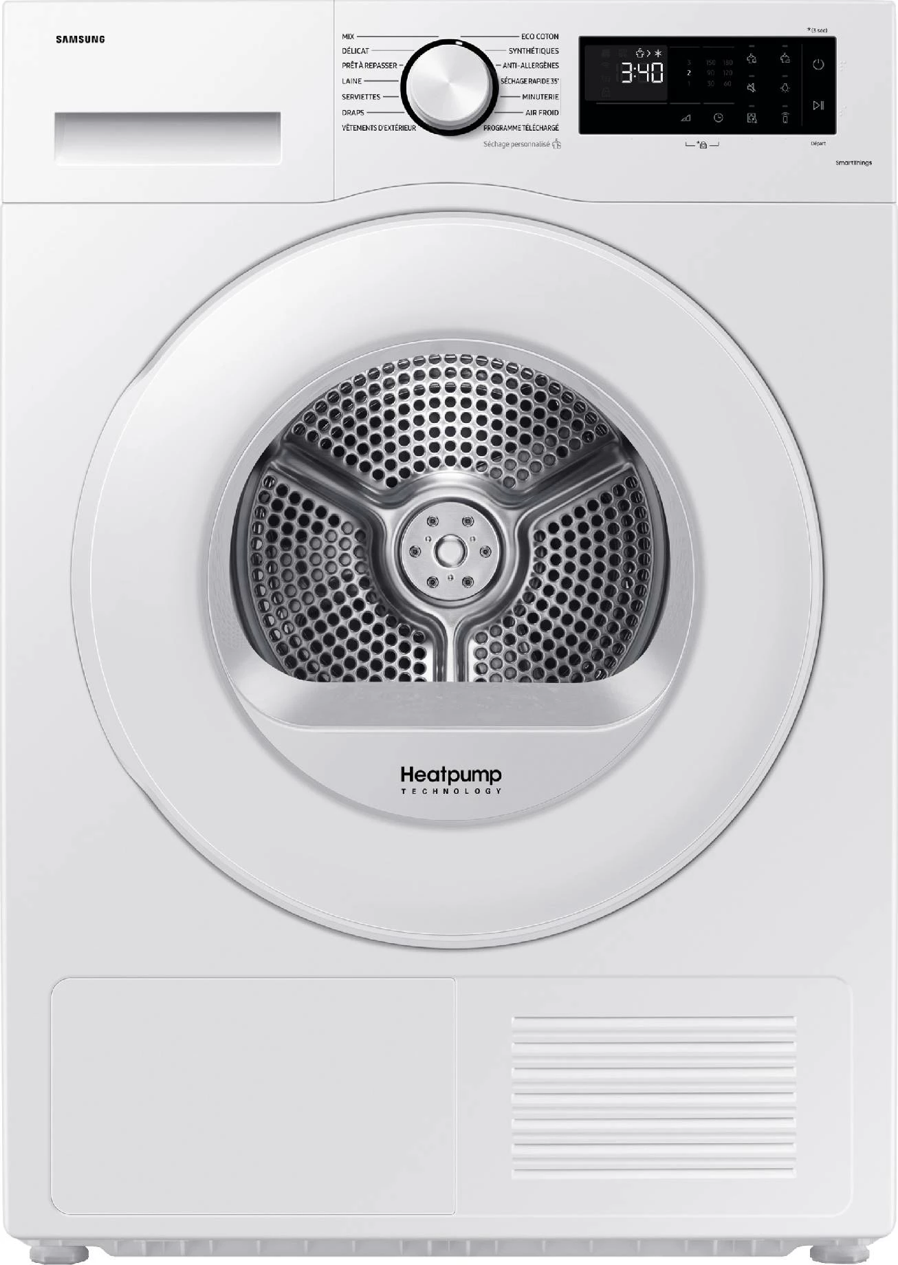 Tharëse rrobash, Samsung, DV90DG52A0TELE, 9 kg, pompë nxehtësie, Wi‑Fi, klasa energjie C, e bardhë