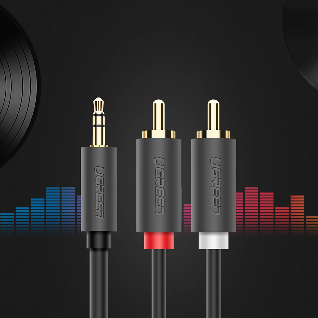 Kabllo audio Ugreen AV102 10510, 2m, mini jack 3.5mm në 2RCA, Gri