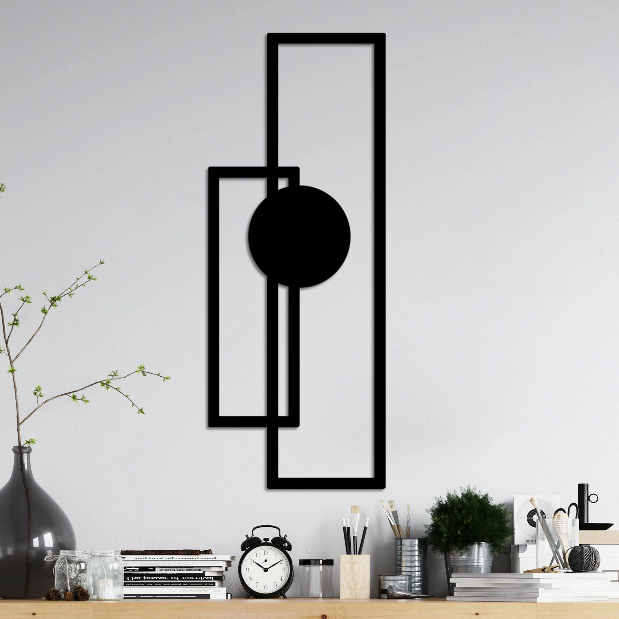 Aksesor dekorativ metalik për mur, Wallity Astratto-1, ngjyrë e zezë, 32x85cm