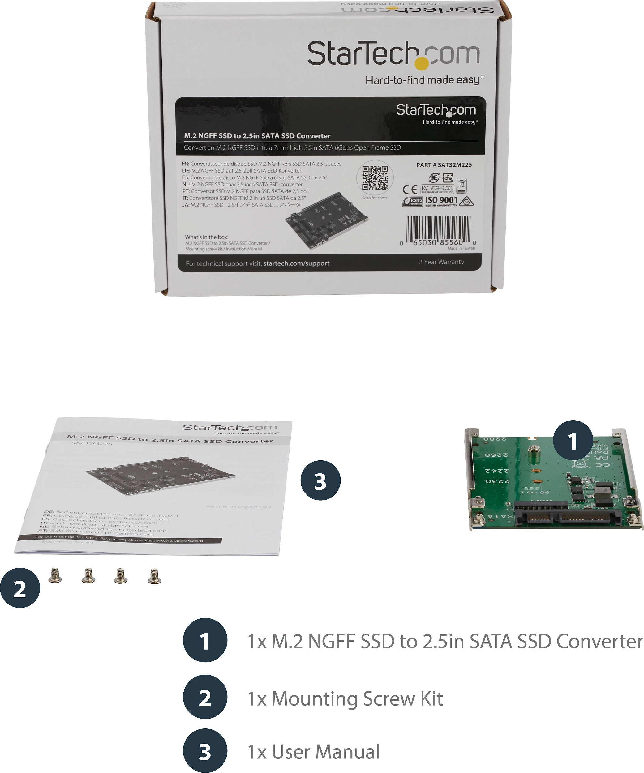 Adapter StarTech SAT32M225, M.2 SATA (NGFF) në 2.5" SATA, SATA III 6Gbps, 7mm, jeshile