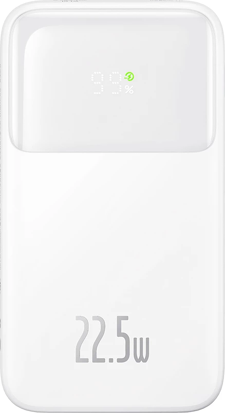 Powerbank Baseus Comet Series PPMD020002, 10000mAh, 22.5W, me ekran, me kabllo USB-C dhe Lightning, e bardhë