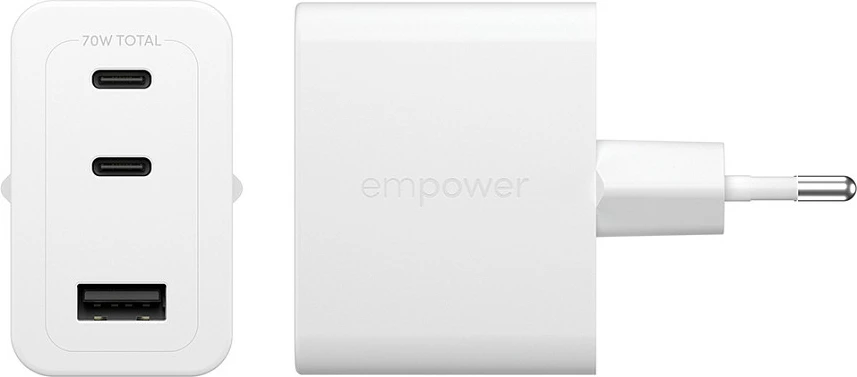 Karikues PanzerGlass empower Turbo 70W, 2x USB-C + USB-A, prizë EU, bardhë
