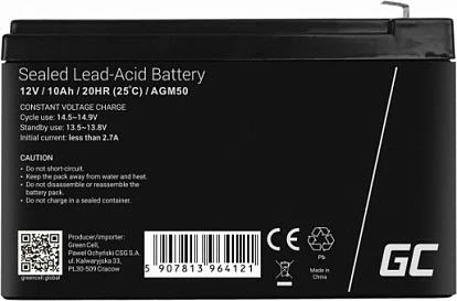 Akumulator Green Cell AGM50, VRLA AGM, 12V 10Ah, i zi
