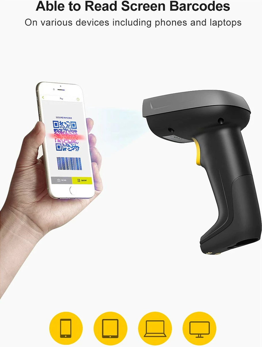 Skaner barkodi Inateck BCST-52, 1D/2D, Bluetooth/USB, me bazë karikimi, zi/hiri/verdhë