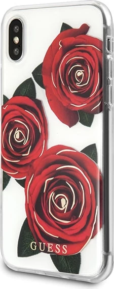 Mbështjellës Guess Flower Desire për iPhone X/XS, Transparent, me trëndafila të kuq
