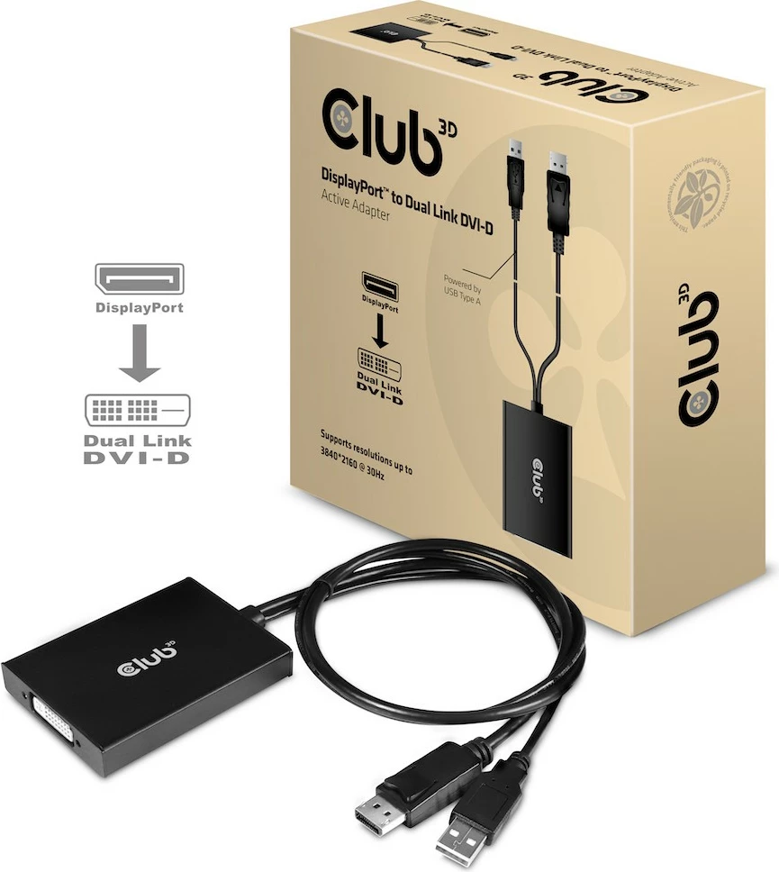 Adapter DisplayPort në DVI-D Dual Link Club3D CAC-1010, 0.6m, i zi/bardhë