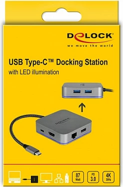 Docking station DeLOCK 87742 USB-C, 3x USB-A, HDMI, RJ-45, USB PD 87W, e hirtë