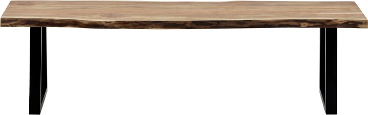 Stol Slim, dru akacie, ngjyrë natyrale, këmbë metalike të zeza, 160x40x45cm