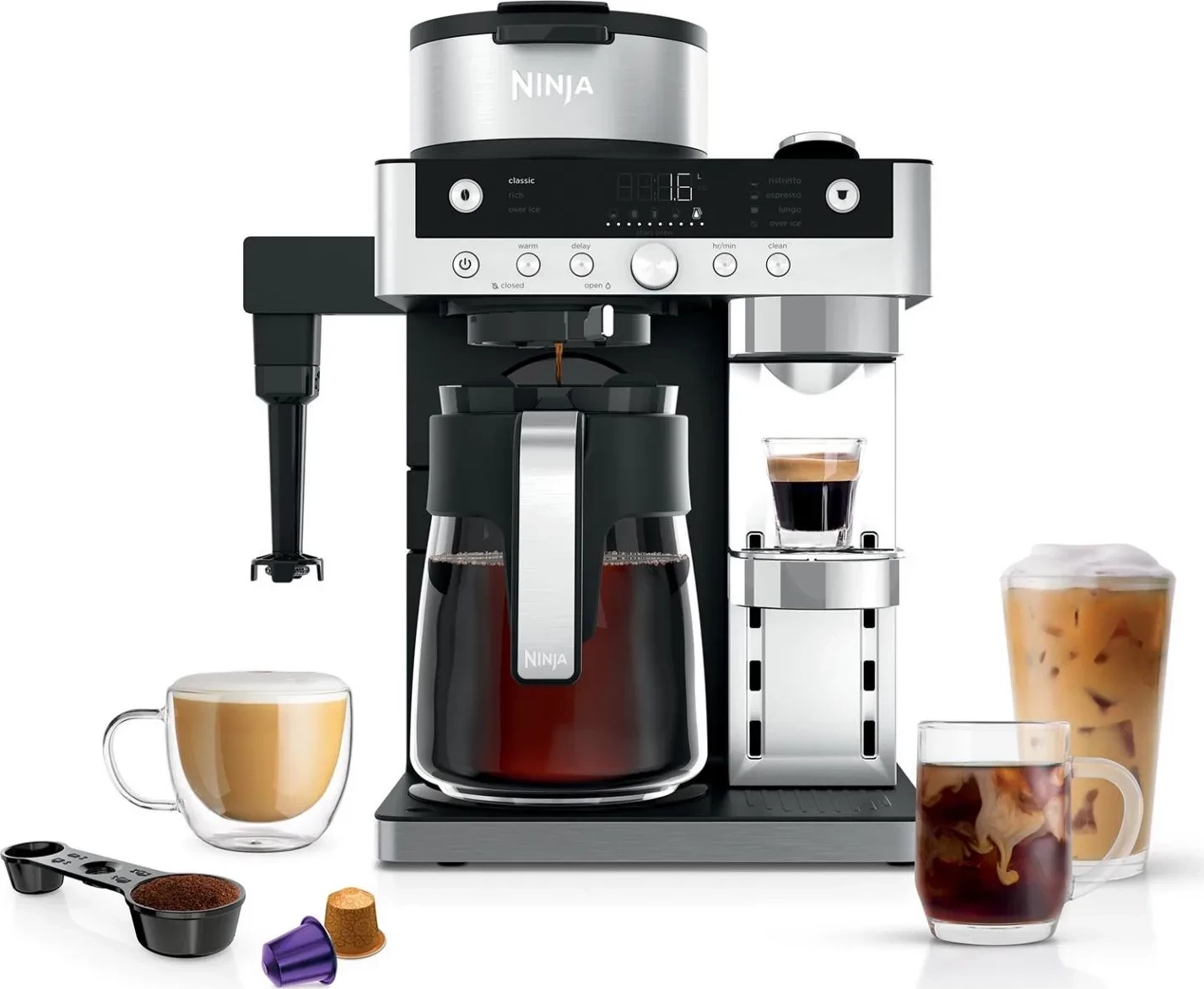 Aparat kafeje Ninja Prestige CFN802EU, 1.8L, 19 bar, kapsula Nespresso/melme, argjendtë