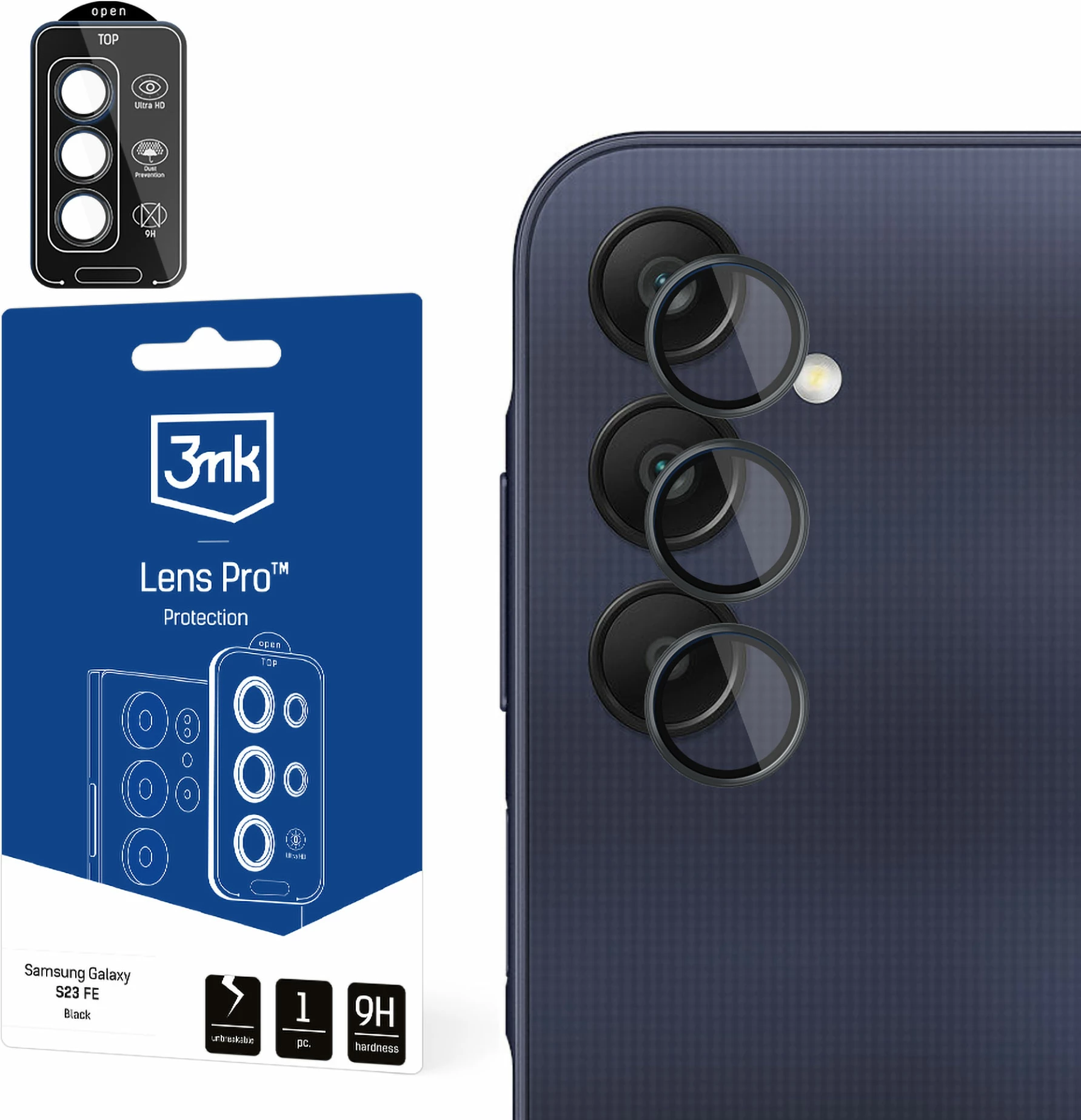 Mbështjellës xhami për lente Samsung Galaxy A25 5G, 3mk Lens Protection Pro, Zi