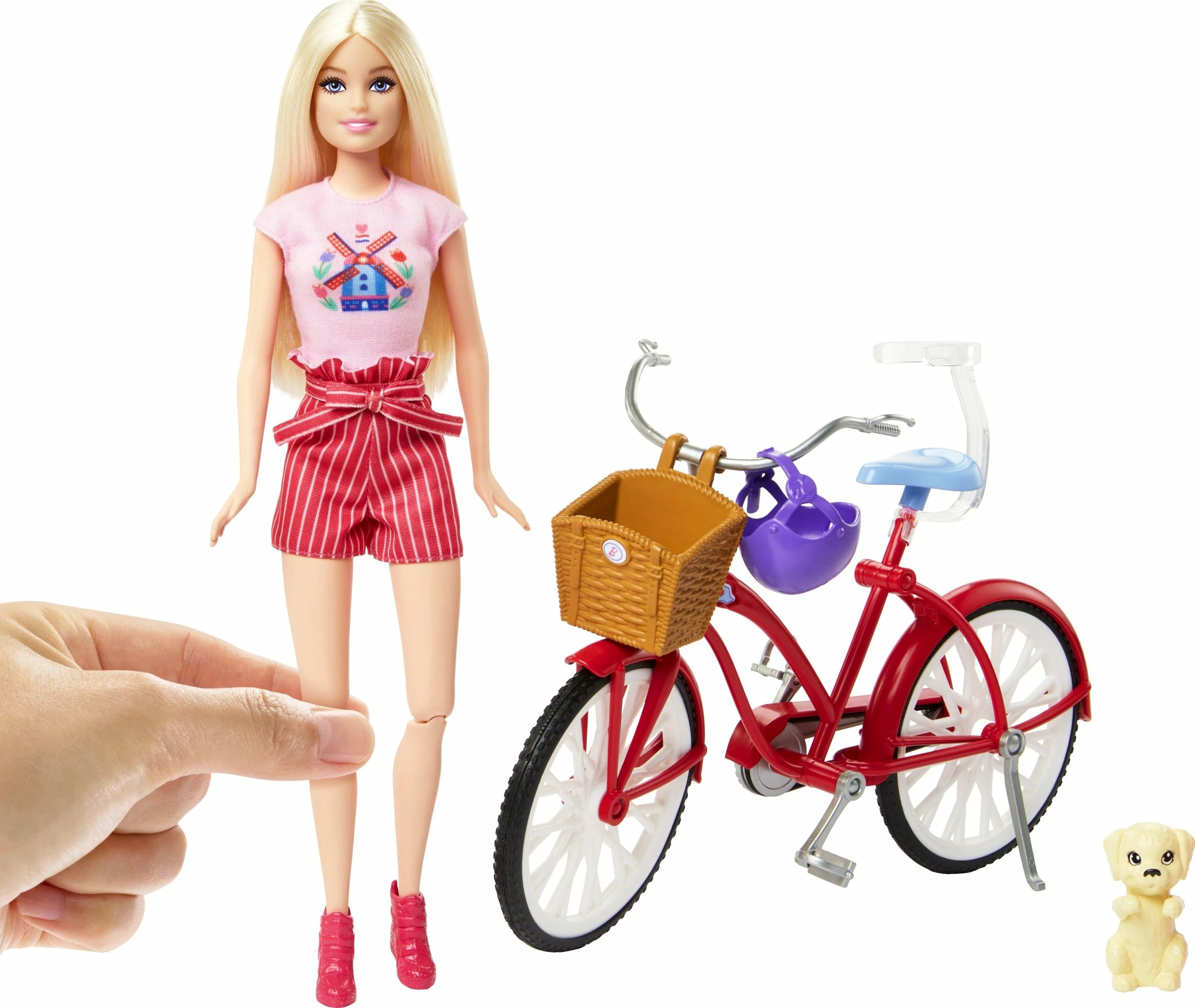 Kukull Barbie Mattel Pink Passport HWJ00 me biçikletë dhe këlysh, set