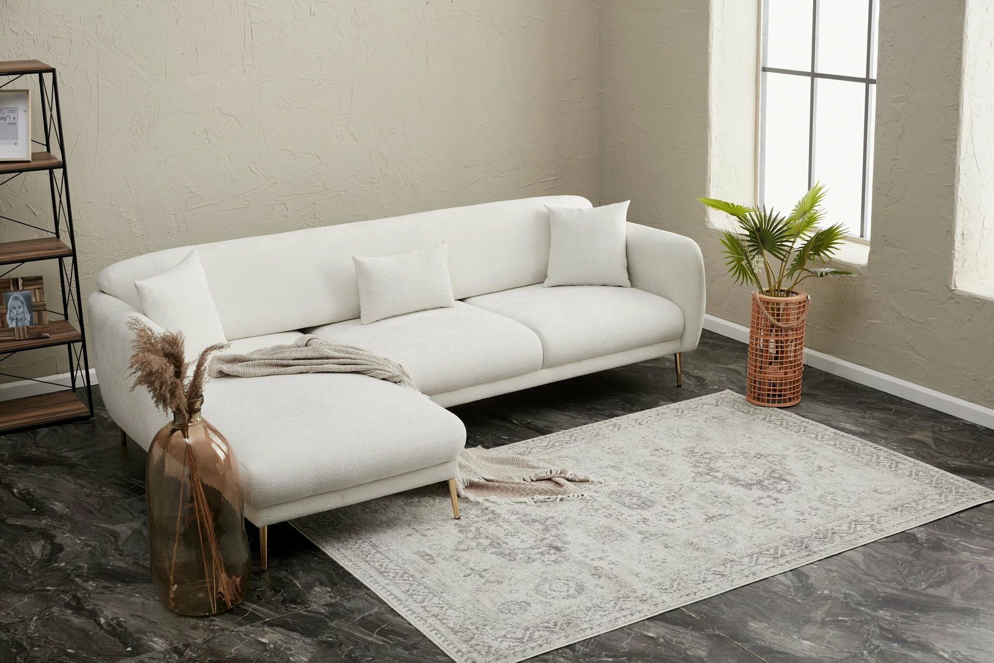 Kënd-sofë-krevat Atelier del Sofa, Simena, këndi majtas, krem