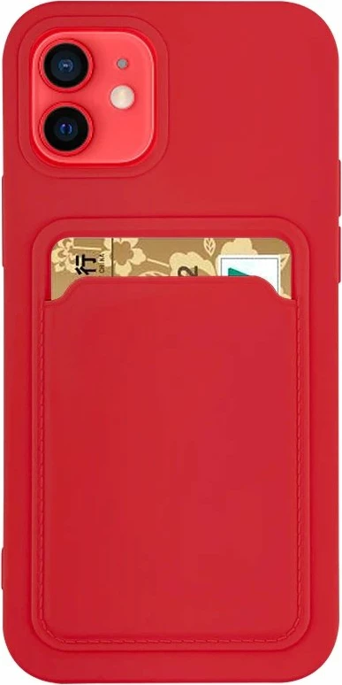 Mbështjellës Hurtel Card Case për iPhone 12 Pro Max, silikon, me xhep për kartela, Kuq