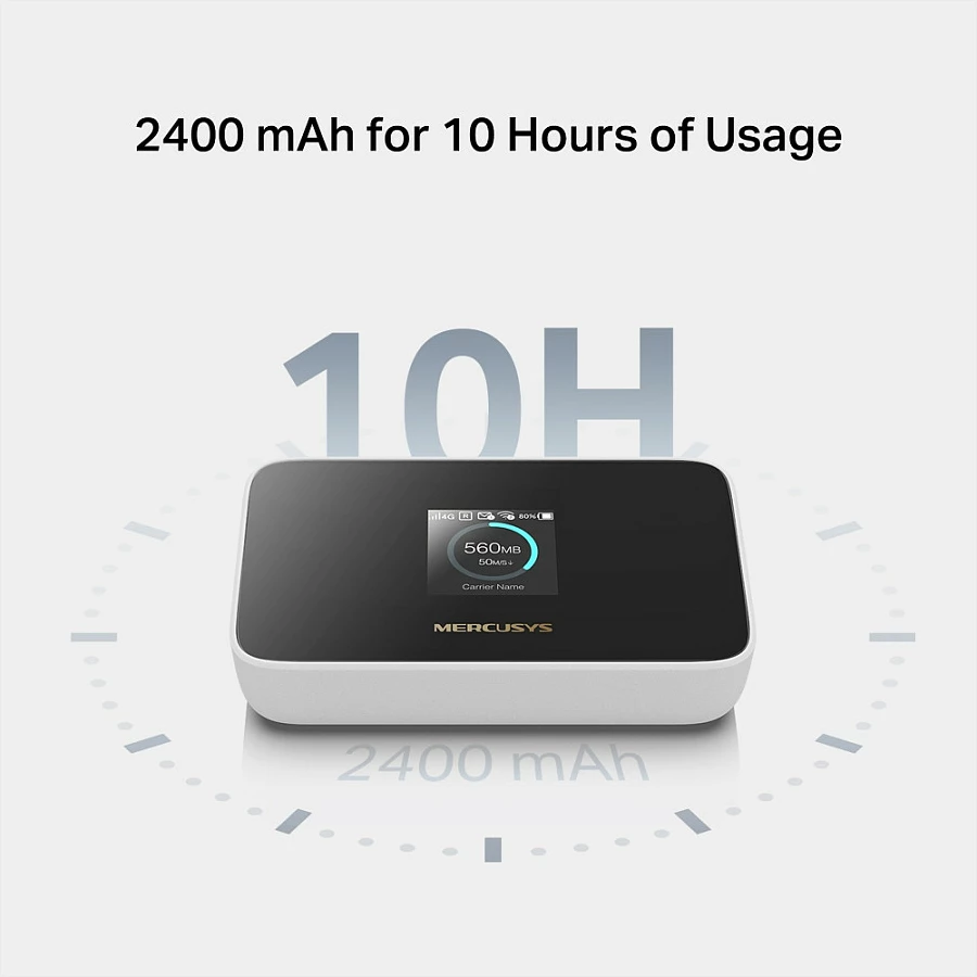 Router portativ 4G LTE Mercusys MT115, Wi‑Fi 6, bateri 2400mAh, ekran 1.44", zi/bardhë