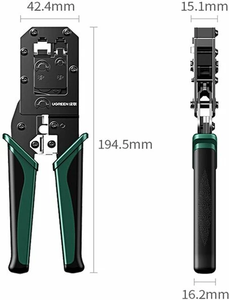 Pinca krimpimi UTP, UGREEN 70683, për RJ45/RJ11, e zezë/jeshile, blister