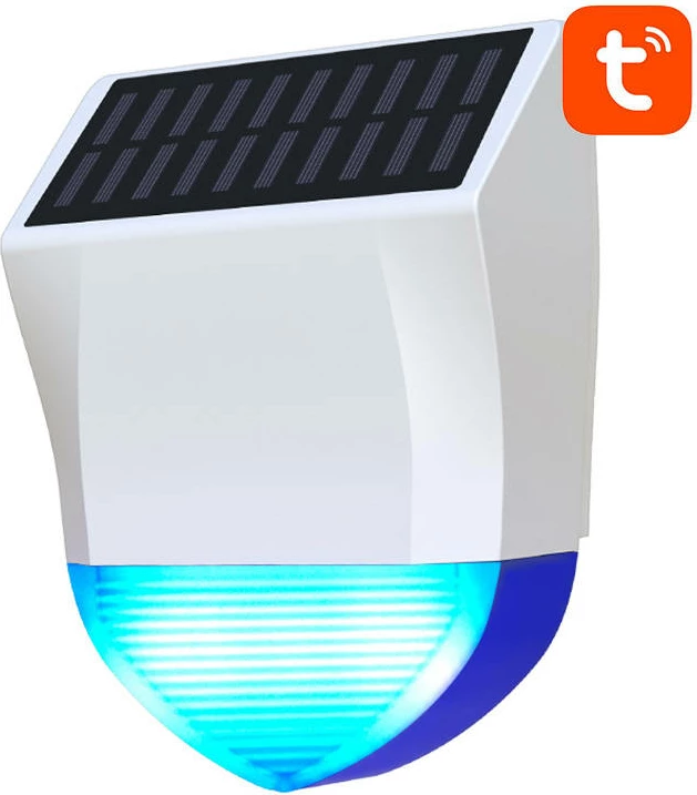Alarm i jashtëm me sirenë Neo NAS-AB06W, WiFi, Tuya, me panel diellor, Bardhë/Kaltër