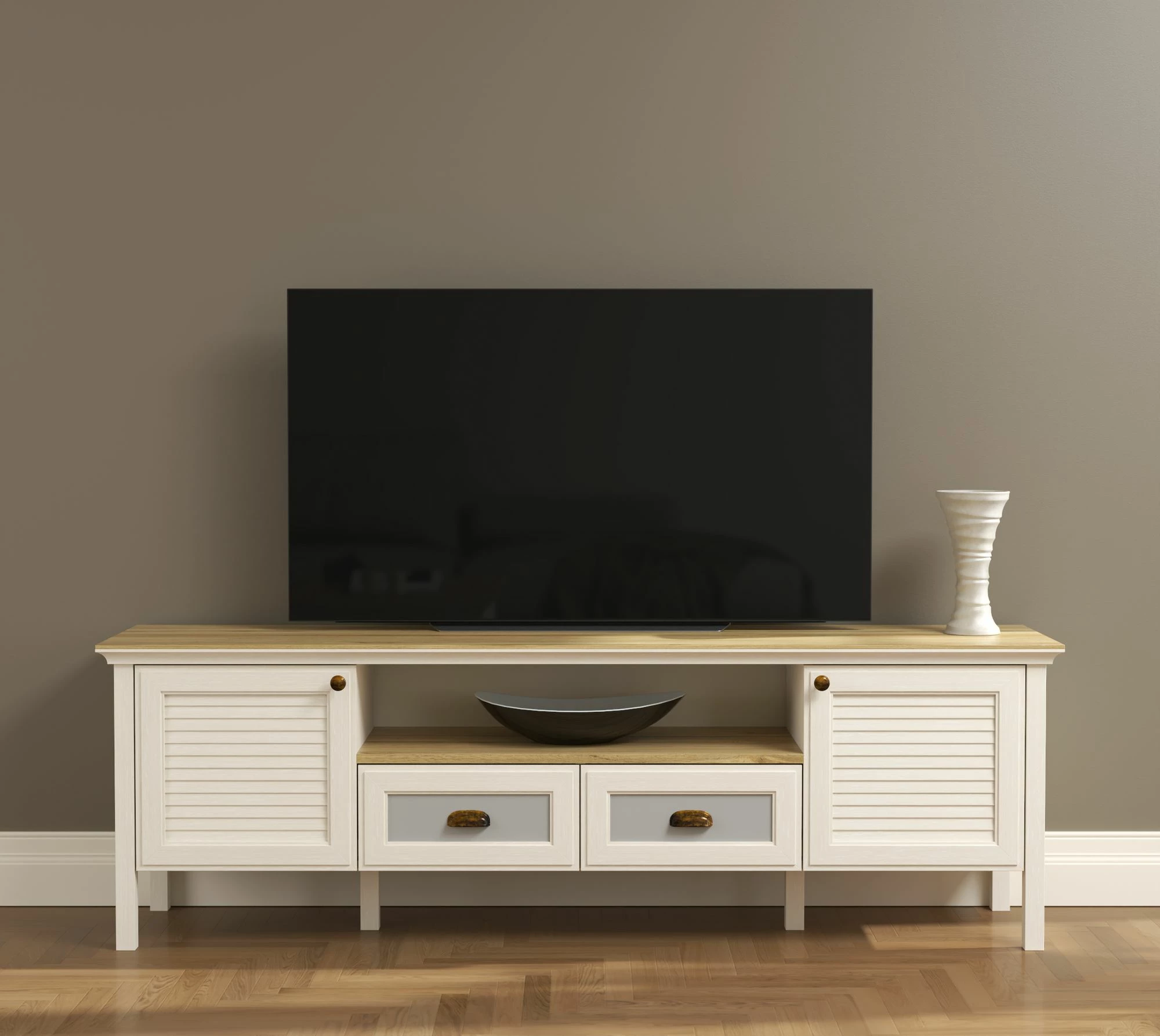 Komodë TV Skye Decor, krem, lis, gri, FRN-21011