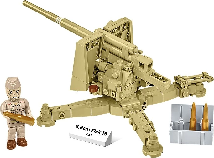 Set lodrash ndërtimi, Cobi, 8.8 cm Flak 18 (COBI-3141), 232 pjesë, shkallë 1:35, me figurë, ngjyrë shkretëtire