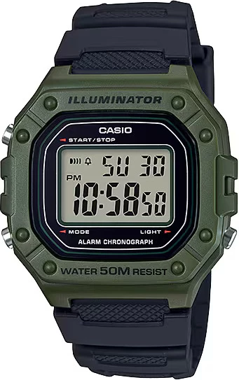 Orë dore Casio W-218H-3AV, e zezë/gjelbër