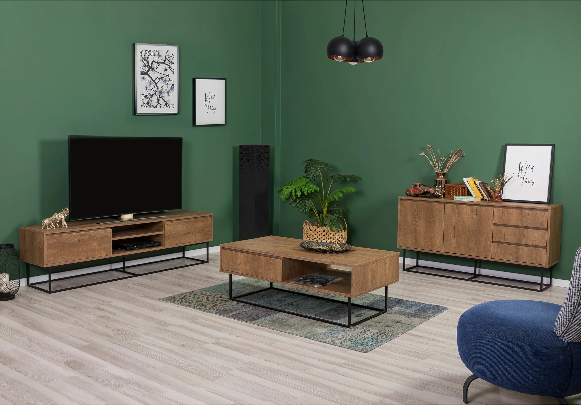 Set mobiljesh për dhomë dite, Skye Decor, Laxus Takım 6, ngjyrë arrë dhe e zezë