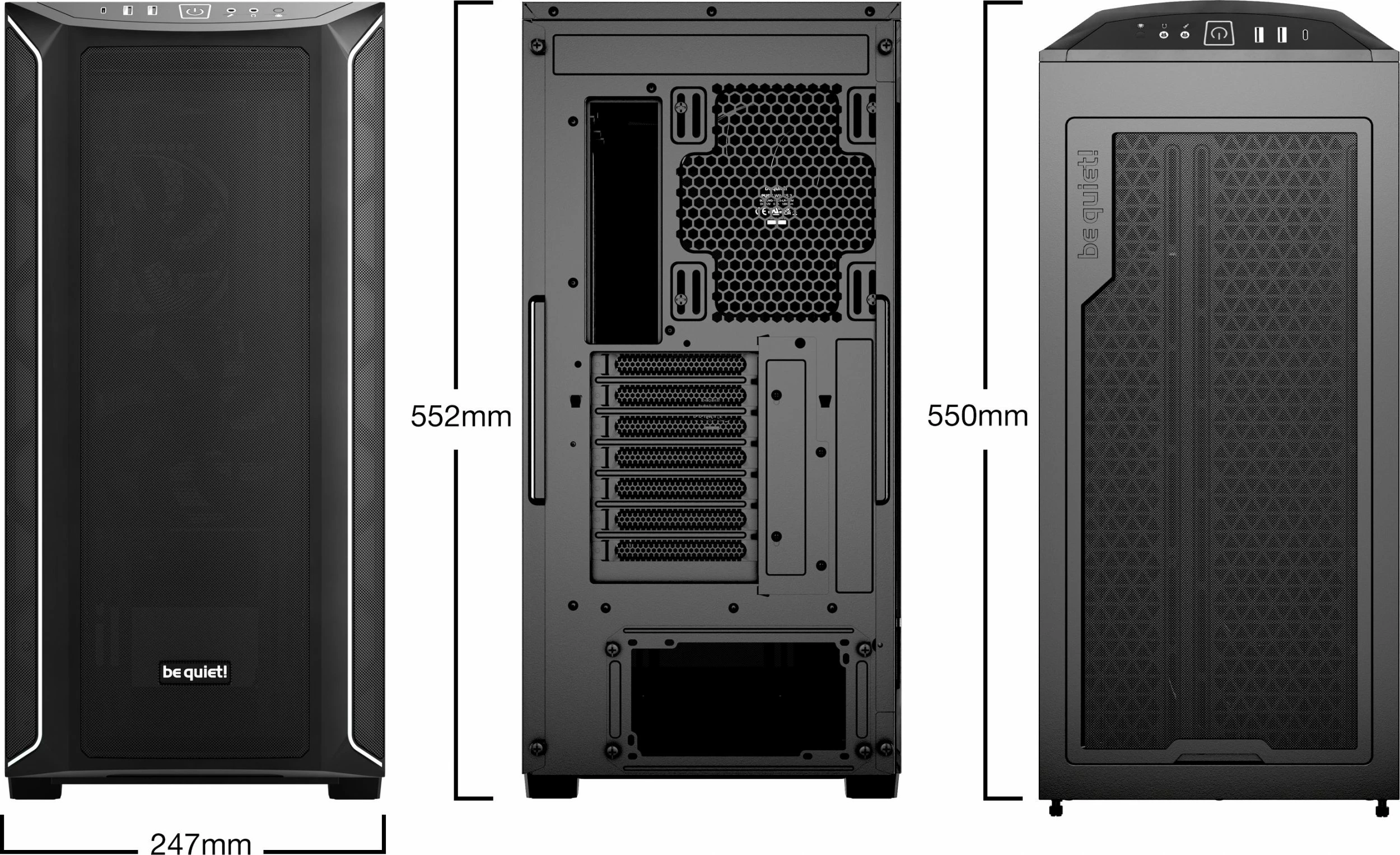 Kasë be quiet! Shadow Base 800 DX BGW61 Midi Tower ATX/eATX, ARGB, xham i temperuar, 3x 140mm PWM, USB-C, e zezë