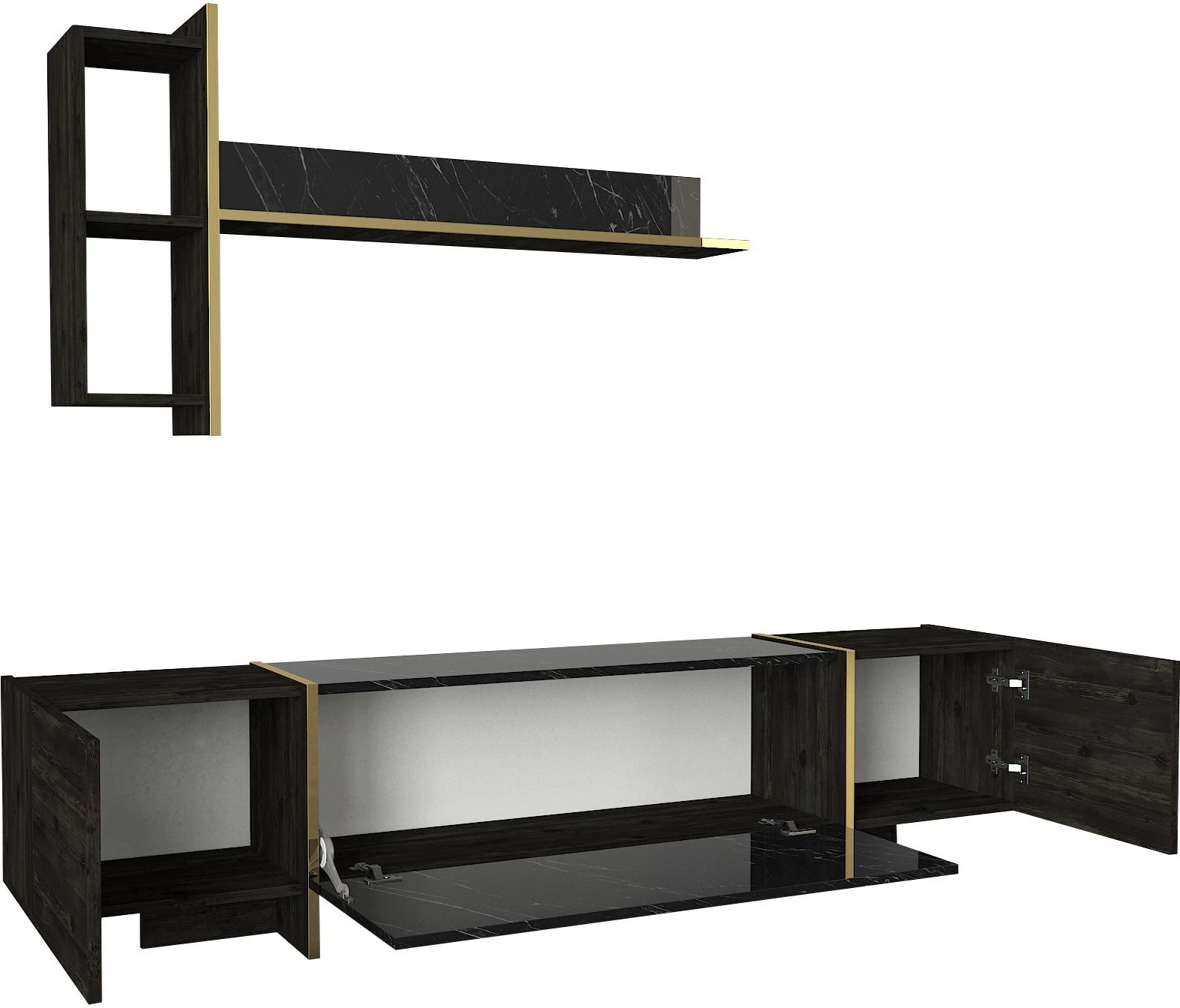 Set mobiljesh për dhomë dite, Skye Decor Veyron Set 3, ngjyrë e zezë dhe ari