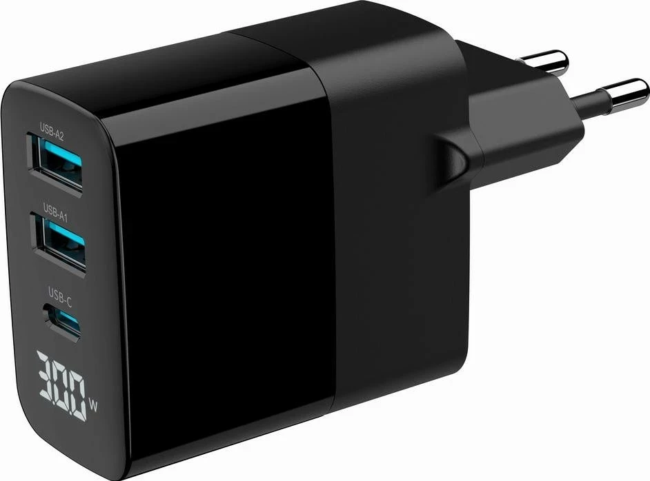 Mbushës Gembird GaN 2xUSB QC3.0 18W Type-C 30W LCD i zi