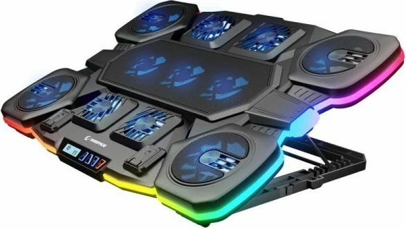 Stand ftohës për laptop Rampage GLACIERS50 14-17\", 11 ventilatorë, 2600RPM, RGB, USB-A/USB-C, i zi