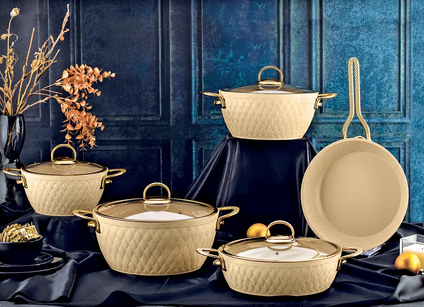 Set tenxheresh (9 copë), Hermia Concept, Inci6082, ngjyrë krem