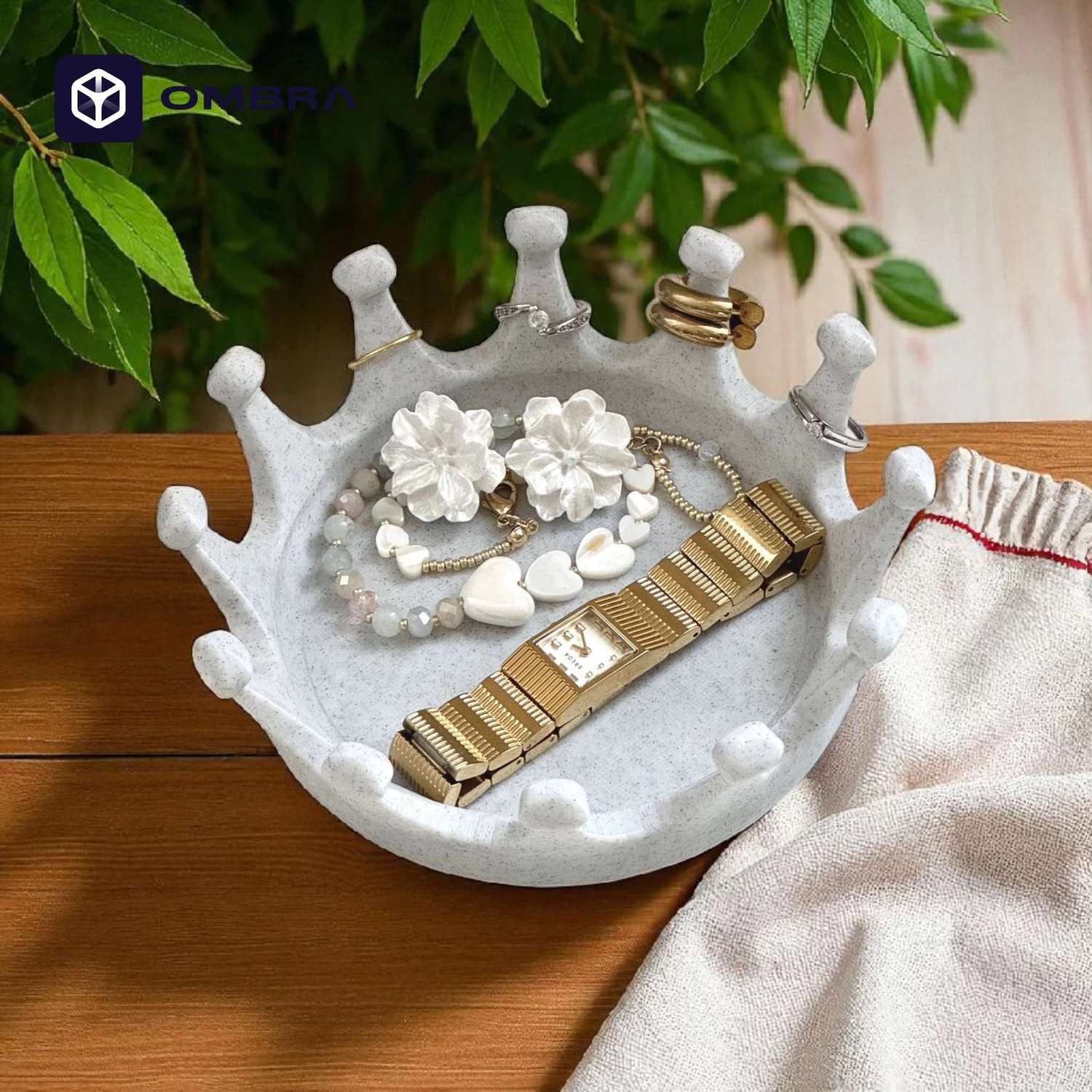 Organizues Bizhuterish – Dekori në formë Kurorë Mbretërore, ngjyrë mermeri