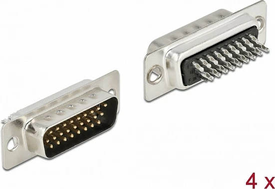 Konektor D-Sub HD 26-pin DeLOCK, mashkull, për saldim, 4 copë, zi/argjend