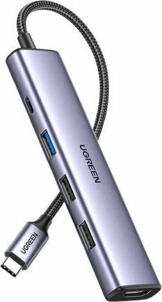Hub USB Ugreen CM478 USB-C, 1x HDMI 4K@30Hz, 3x USB-A (1x 3.0 + 2x 2.0), PD 100W, 5 Gbps, gri/argjendtë