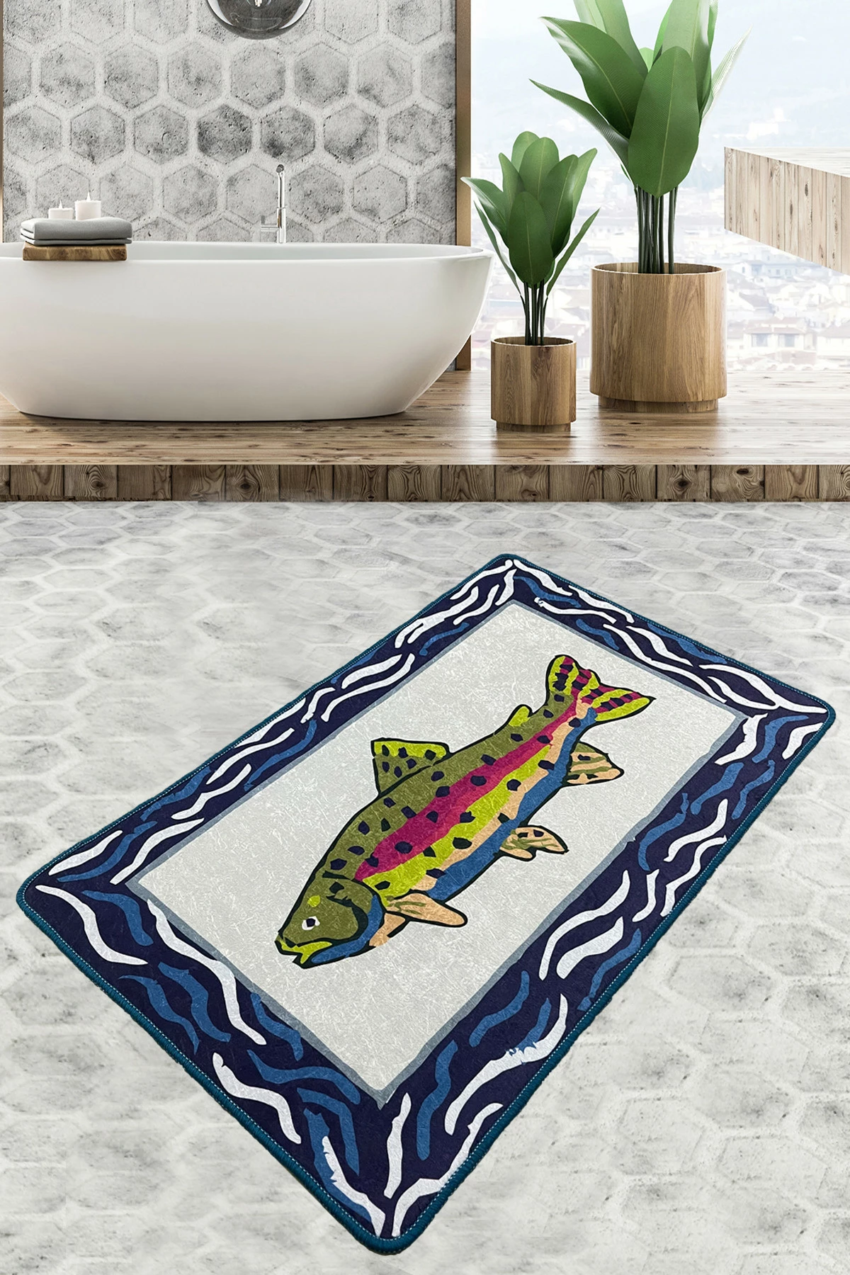 Tapet për banjo Mijölnir, Peshk, shumëngjyrësh, 70x120cm