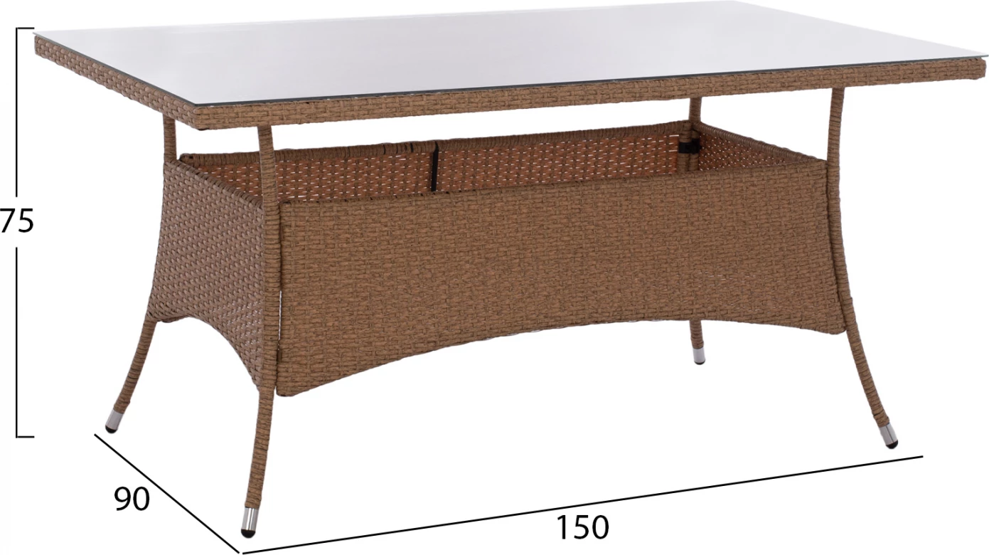 Tavolinë metalike Minsk rattan, ngjyrë bezhë-kafe, FH5507.02, 150x90x75 cm