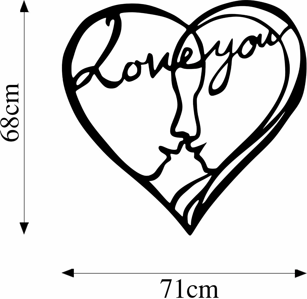 Aksesor dekorativ metalik për mur, Wallity, I Love You, ngjyrë e zezë, 68x71cm