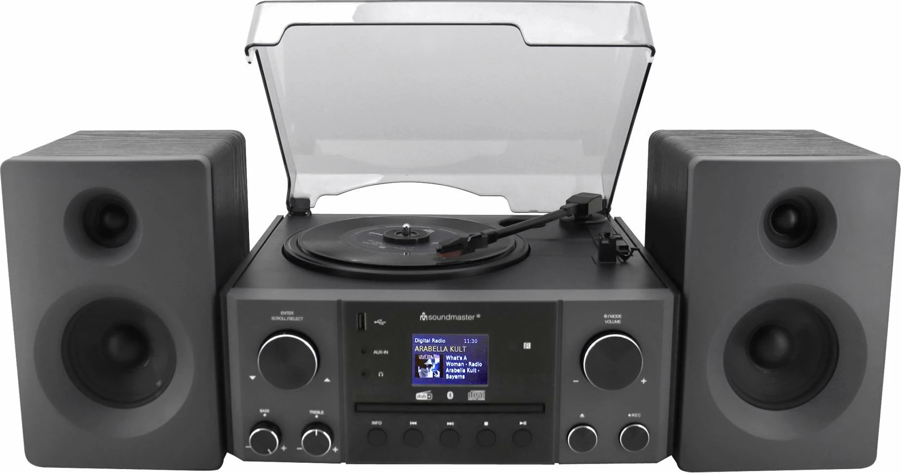 Sistem muzikor tower Soundmaster MCD1950SW, Bluetooth, DAB+/FM, CD/MP3, USB, gramafon, 20W, zi, set me 2 altoparlantë