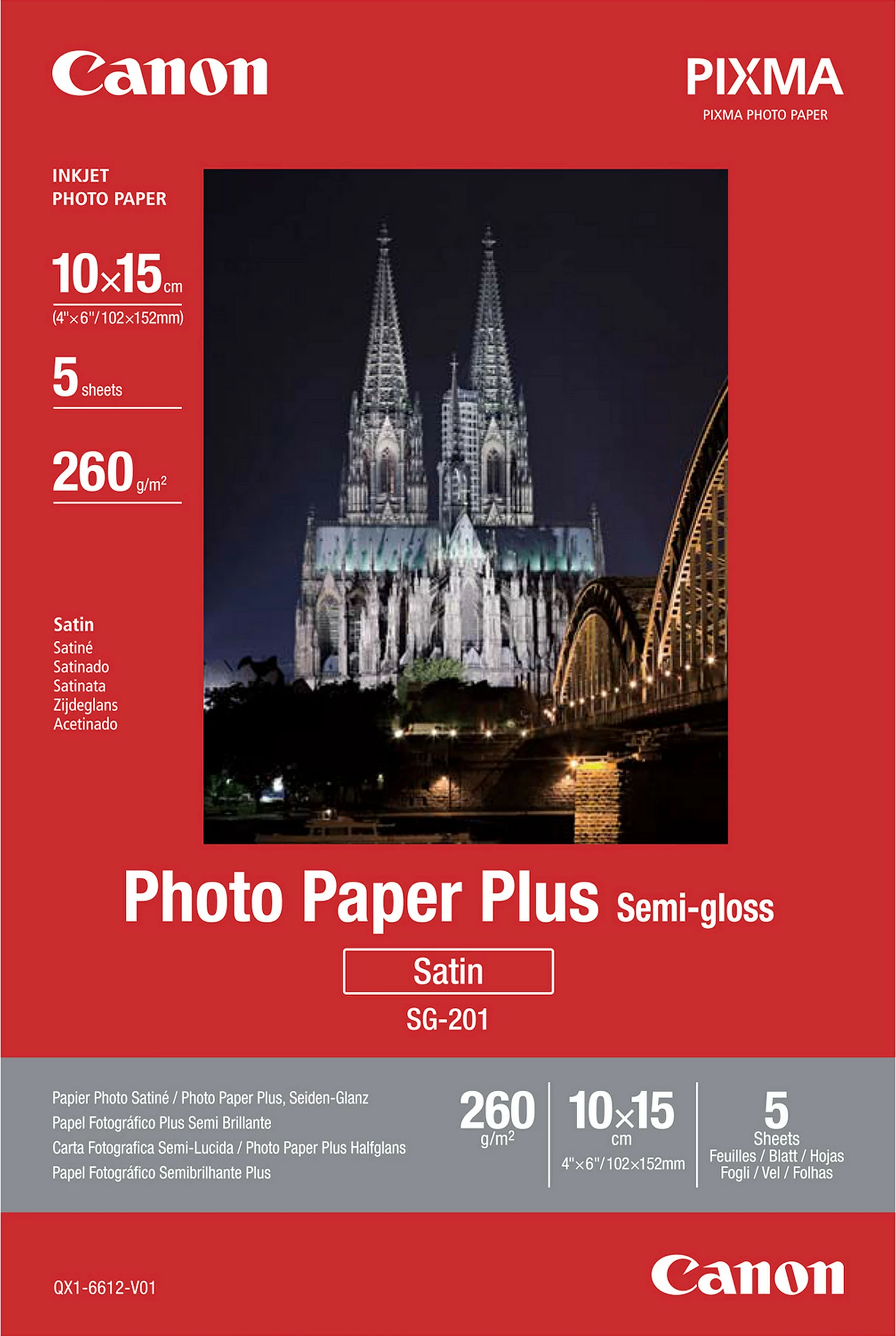 Letër foto Canon Photo Paper Plus Semi-Gloss SG-201, 10x15cm, 260 g/m², 5 fletë