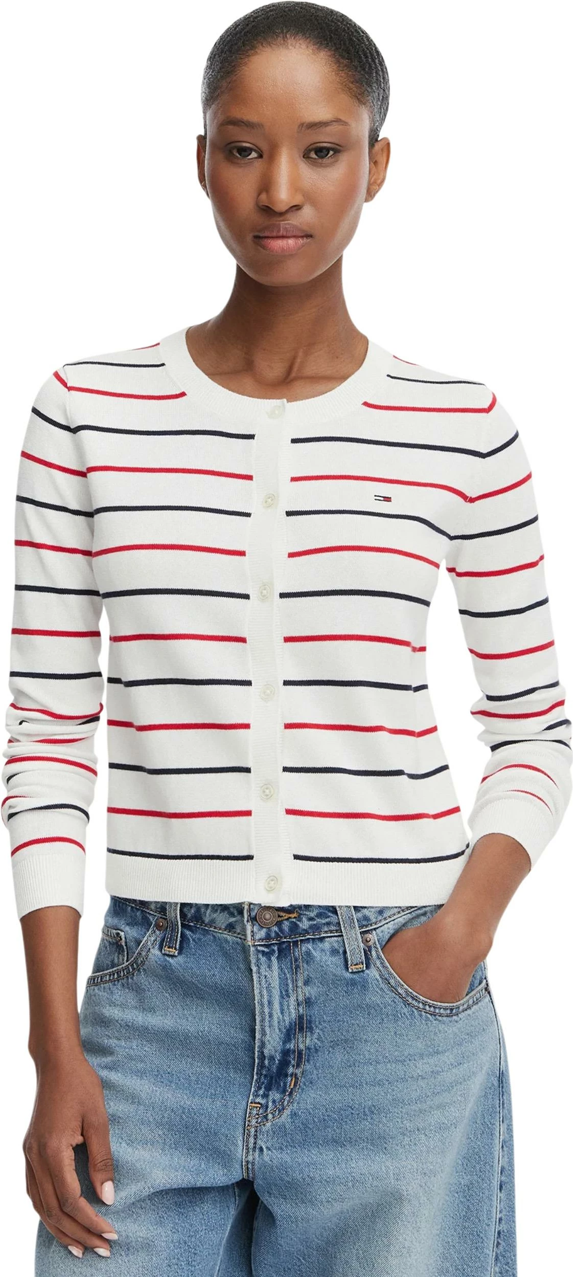 Xhemper kardigan për femra Tommy Hilfiger Jeans DW0DW20976, i bardhë