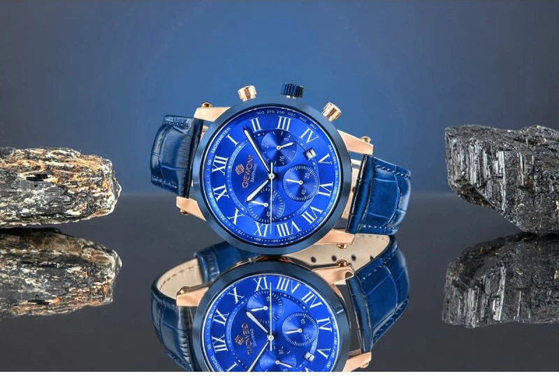 Orë dore meshkuj Giewont GW6260-A5 Copper Blue, rrip lëkure, blu